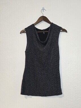 MIK Black Metallic Shimmer Cowl Neck Sleeveless Party Top Blouse Small
